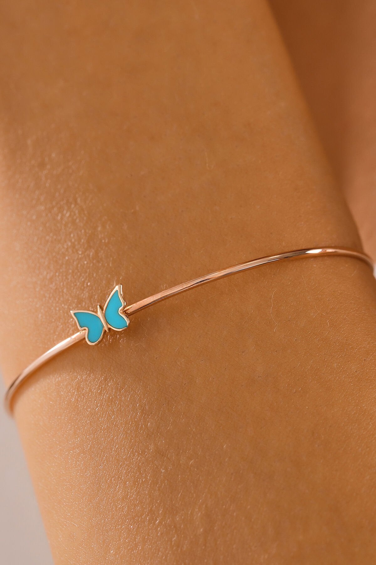 14 Ayar Altın Mineli Rose Kelebek Spor Kelepçe