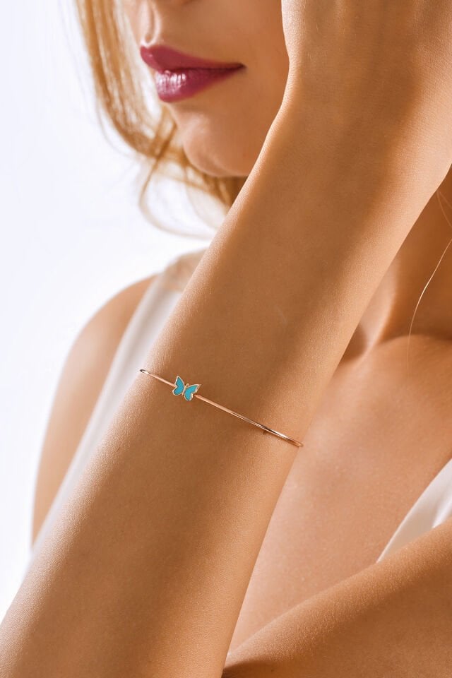 14 Ayar Altın Mineli Rose Kelebek Spor Kelepçe