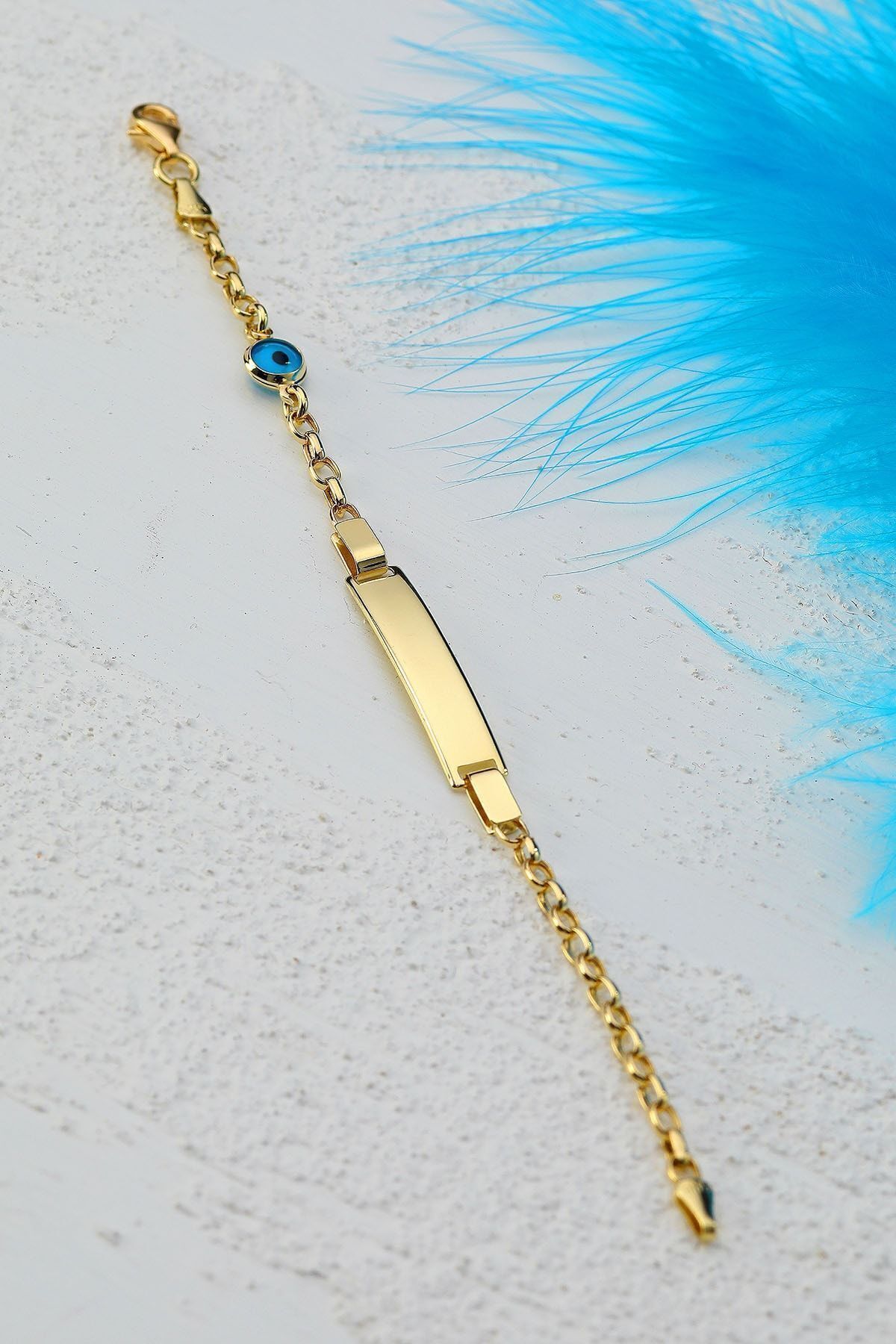 Çocuk 14 Ayar Altın Nazar Göz Taşlı Künye Bileklik