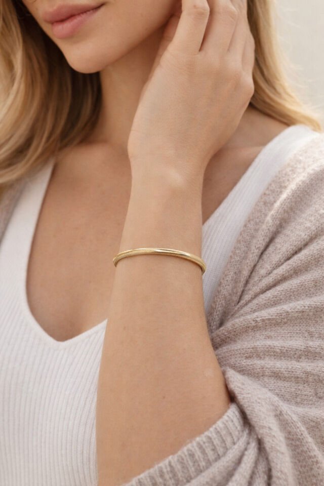 14 Ayar Altın Bileklik Esnek Her Bileğe Uygun Boyutta Ayarlanabilir Bilezik