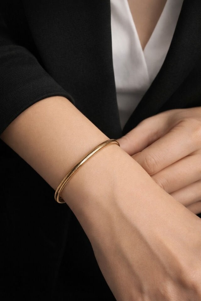 14 Ayar Altın Bileklik Esnek Her Bileğe Uygun Boyutta Ayarlanabilir Bilezik