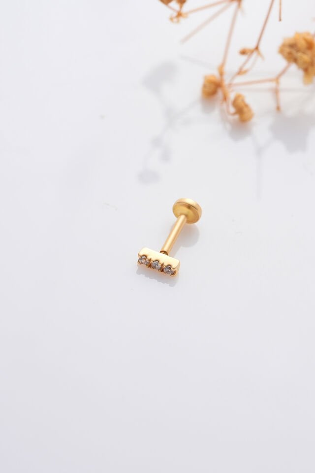 14 Ayar Altın Vidalı Suyolu Tragus Küpe