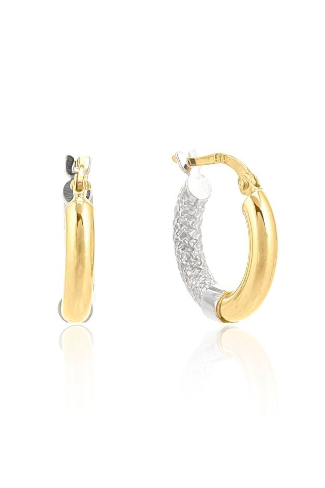 14 Ayar Altın 2 Renk Sarı Beyaz Halka Küpe 1.7 Cm