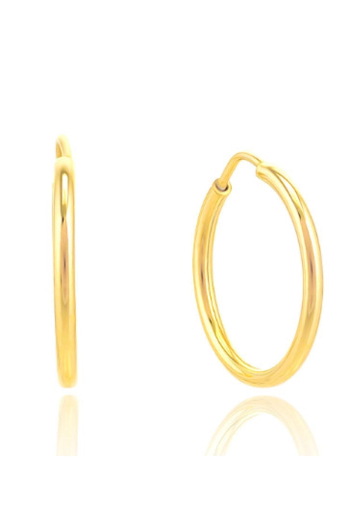 14 Ayar Altın Gizli Kilit Halka Küpe 1.3 Cm
