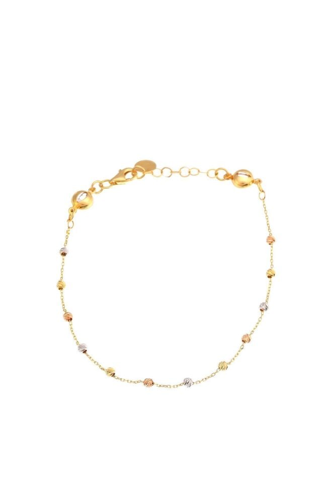 Kadın Sarı  Altın Toplu Uzatma Zincirli Bileklik 14 Ayar