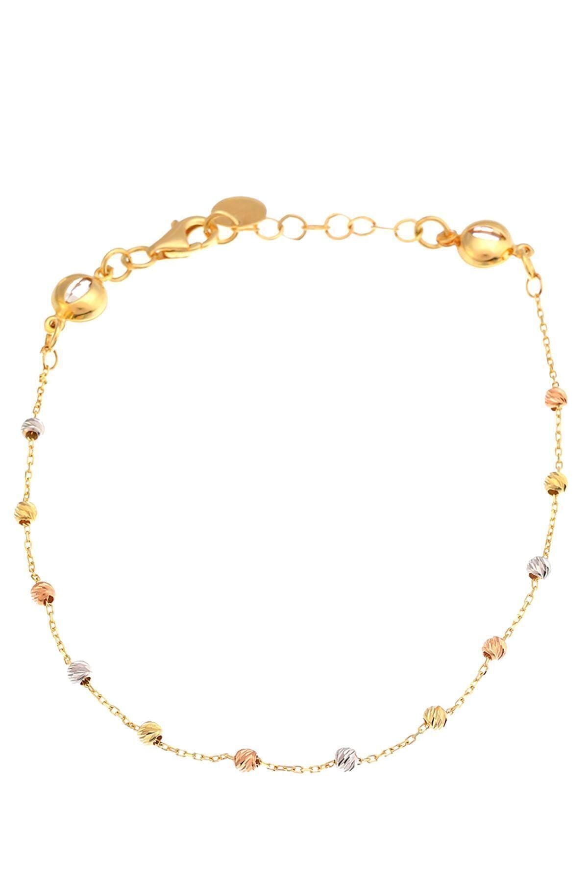 Kadın Sarı  Altın Toplu Uzatma Zincirli Bileklik 14 Ayar