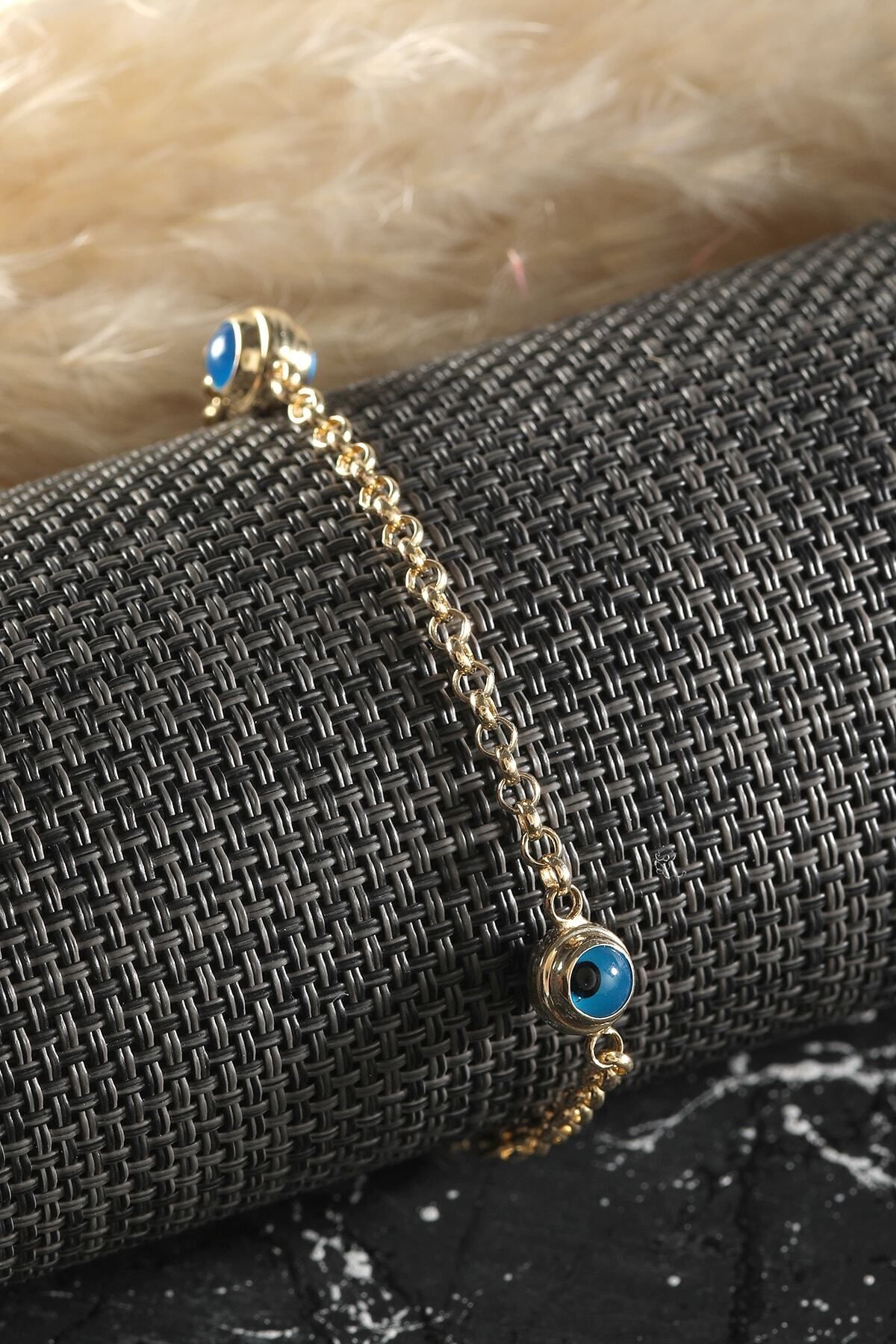 Kadın 14 Ayar Altın Nazar Göz Taşlı Bileklik