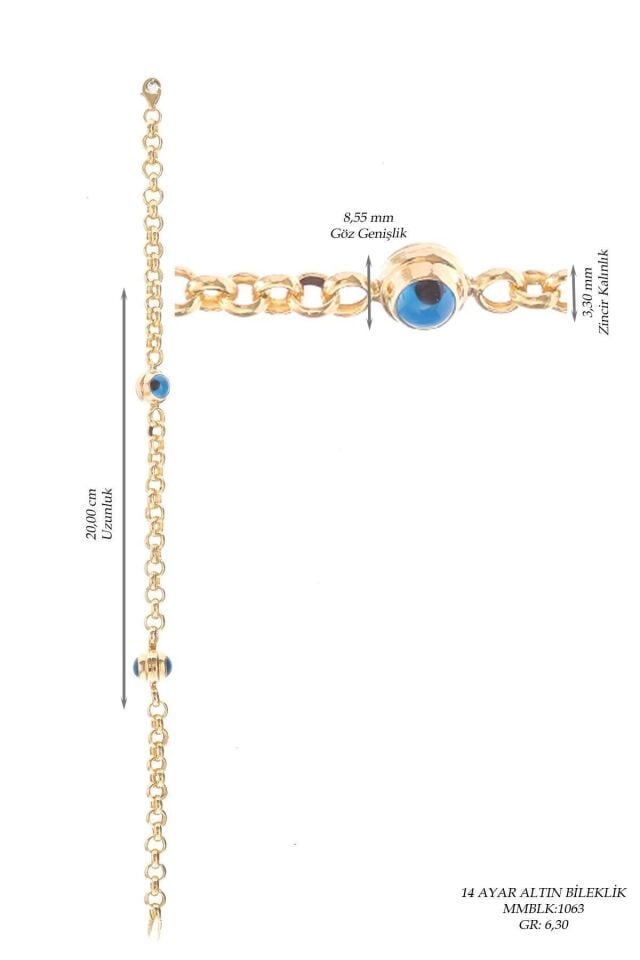 Kadın 14 Ayar Altın Nazar Göz Taşlı Bileklik