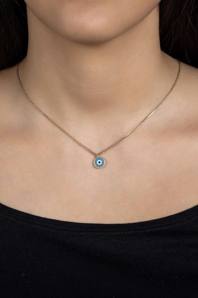 Moom Mücevherat Kadın 14 Ayar Altın Göz Nazar Kolye