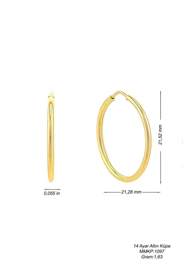 14 Ayar Altın Halka Küpe 2.1 Cm