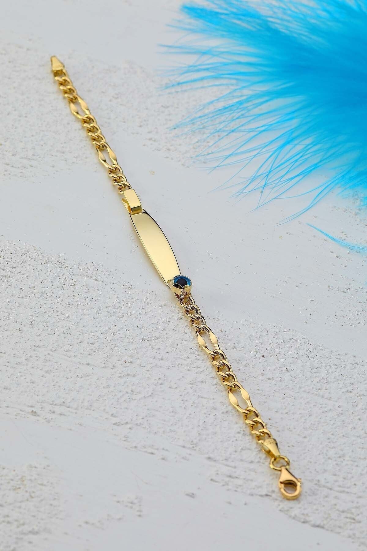 Çocuk 14 Ayar Altın Nazar Göz Taşlı Künye