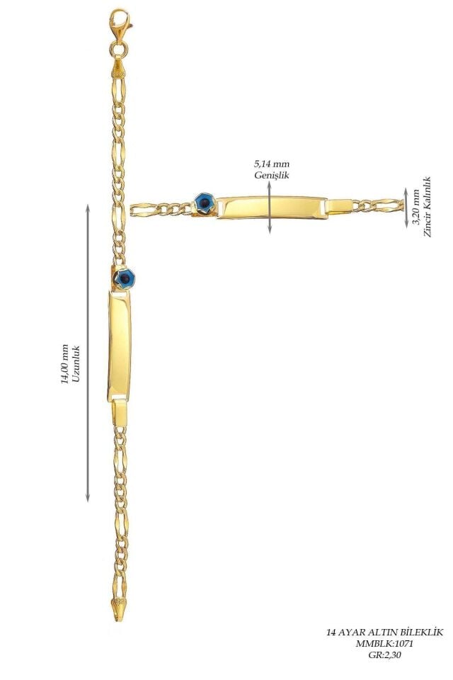 Çocuk 14 Ayar Altın Nazar Göz Taşlı Künye