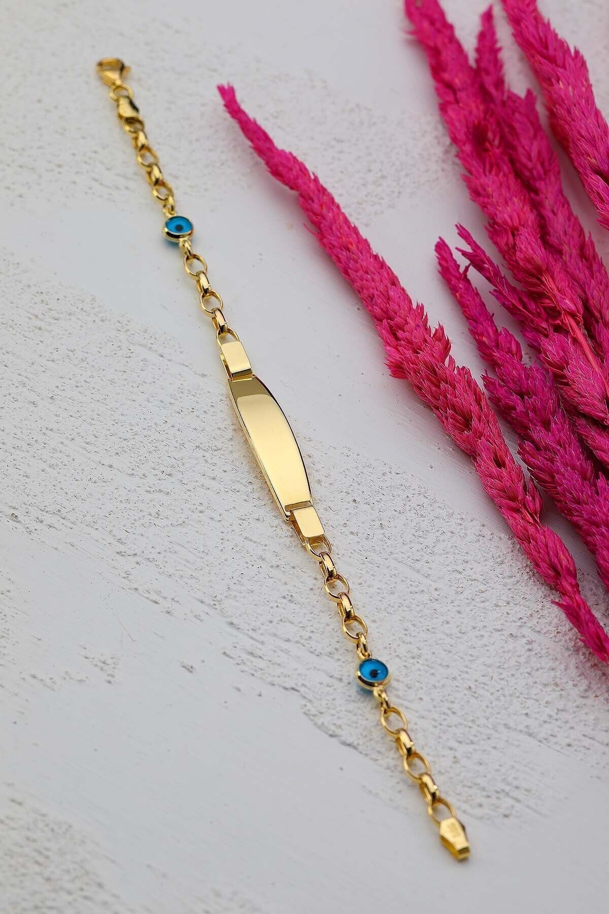 Çocuk Altın Nazar Göz Taşlı Künye 14 Ayar