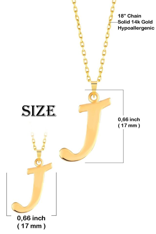 14 Ayar Altın El Yazısı Harfli Zincir Kolye J - 60 Cm