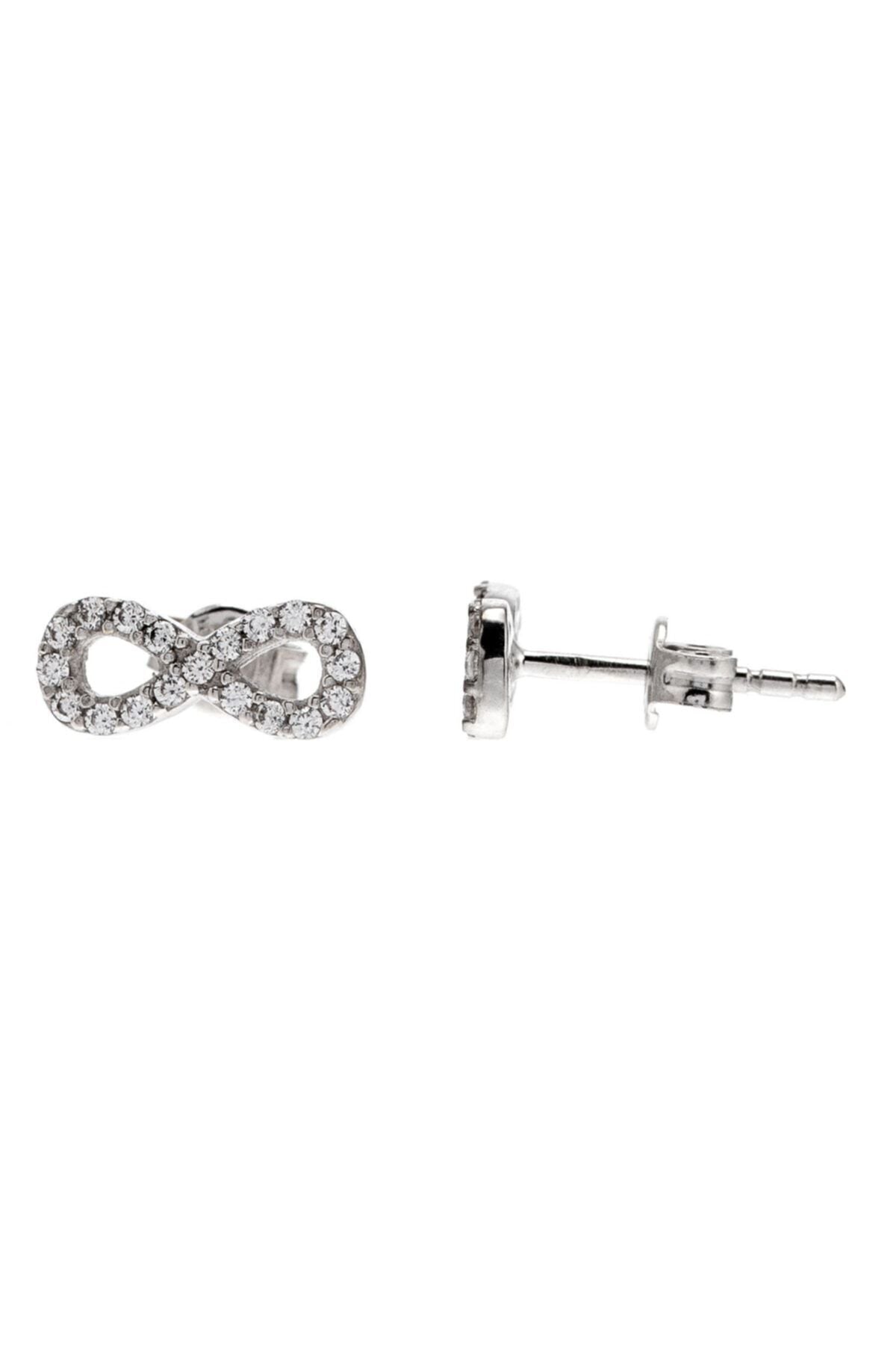 14 Ayar Altın Beyaz Sonsuzluk Küpe 11 mm
