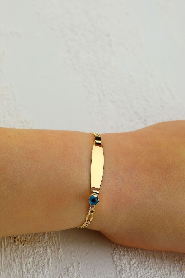 Çocuk 14 Ayar Altın Nazar Göz Taşlı Künye Bileklik