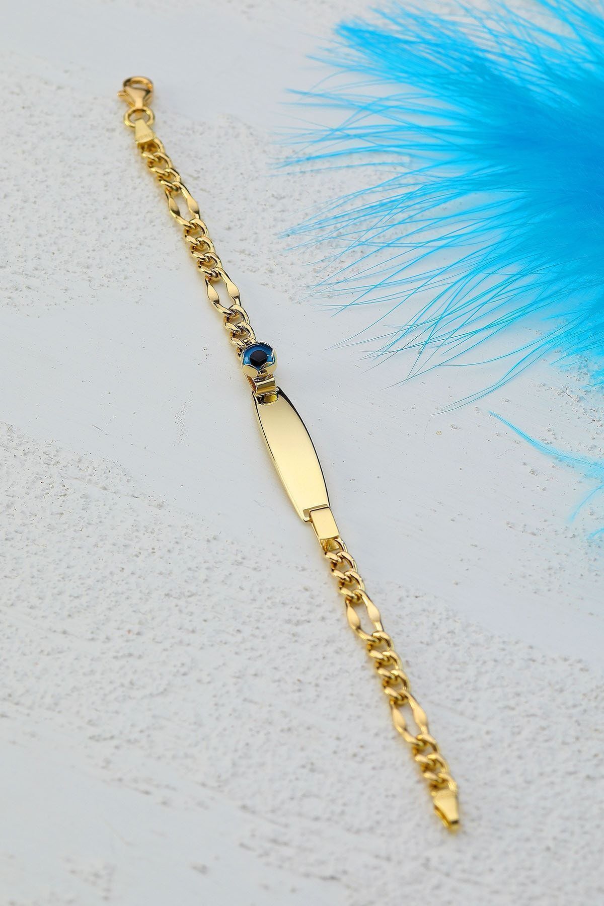 Çocuk 14 Ayar Altın Nazar Göz Taşlı Künye Bileklik