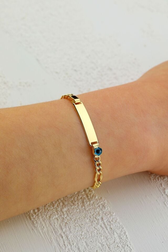 Çocuk 14 Ayar Altın Nazar Göz Taşlı Künye Bileklik