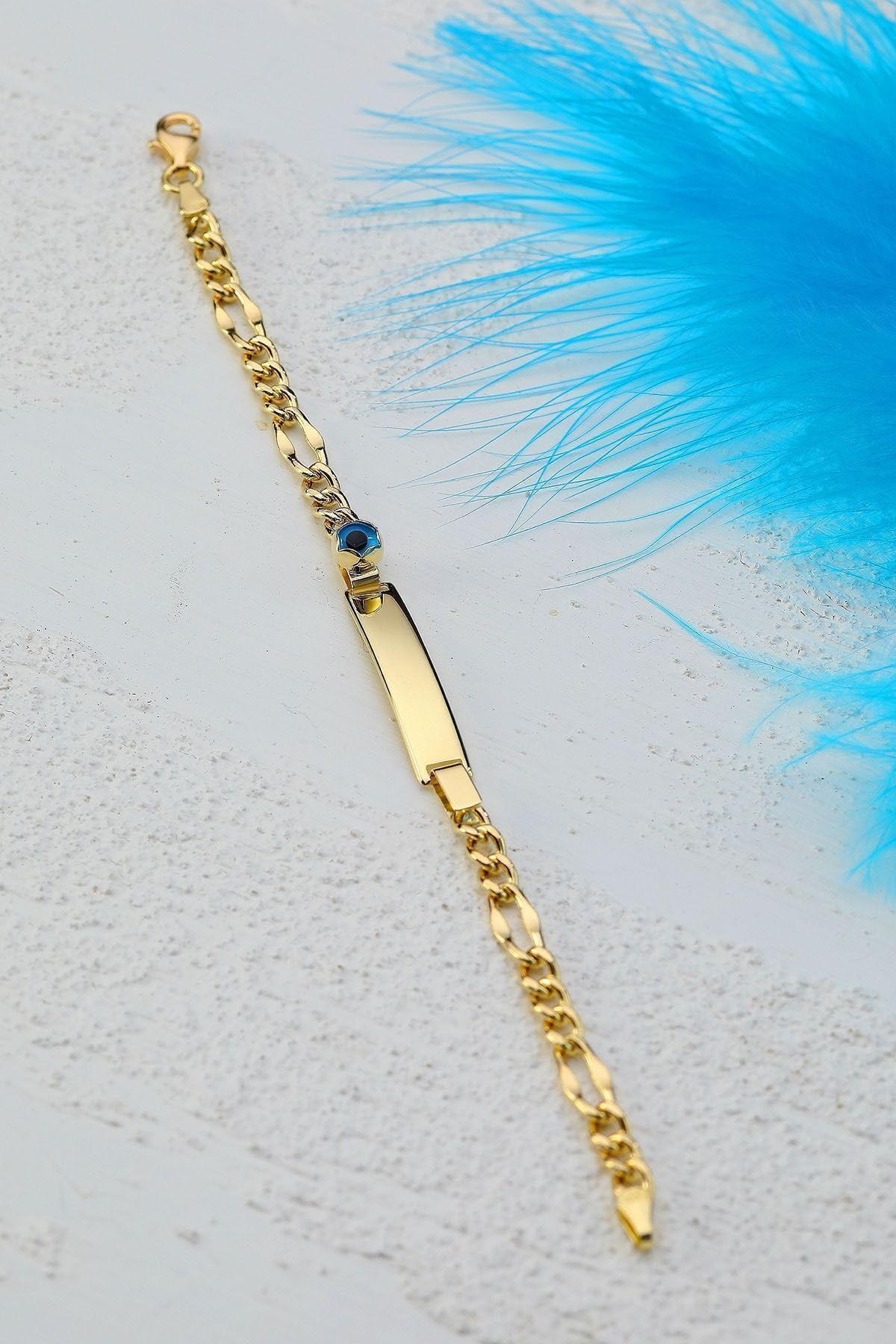 Çocuk 14 Ayar Altın Nazar Göz Taşlı Künye Bileklik