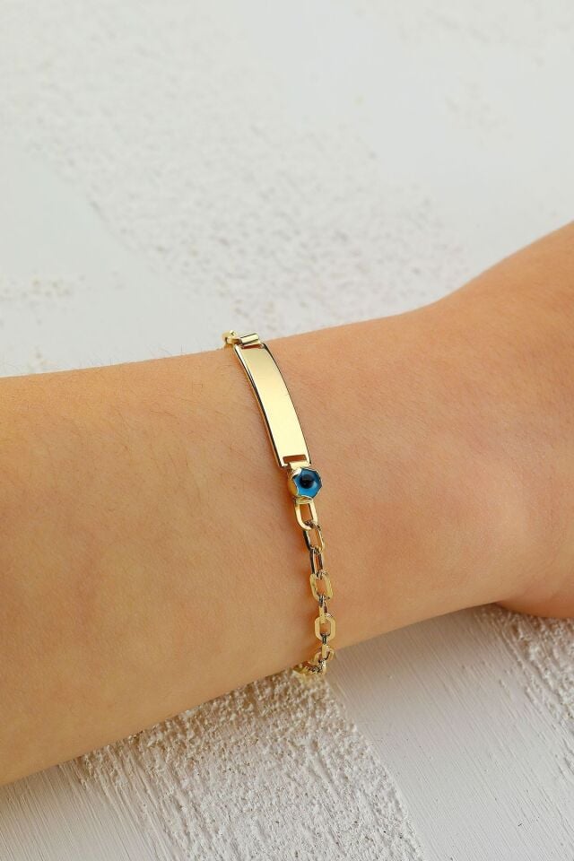 Çocuk 14 Ayar Altın Nazar Göz Taşlı Künye Bileklik