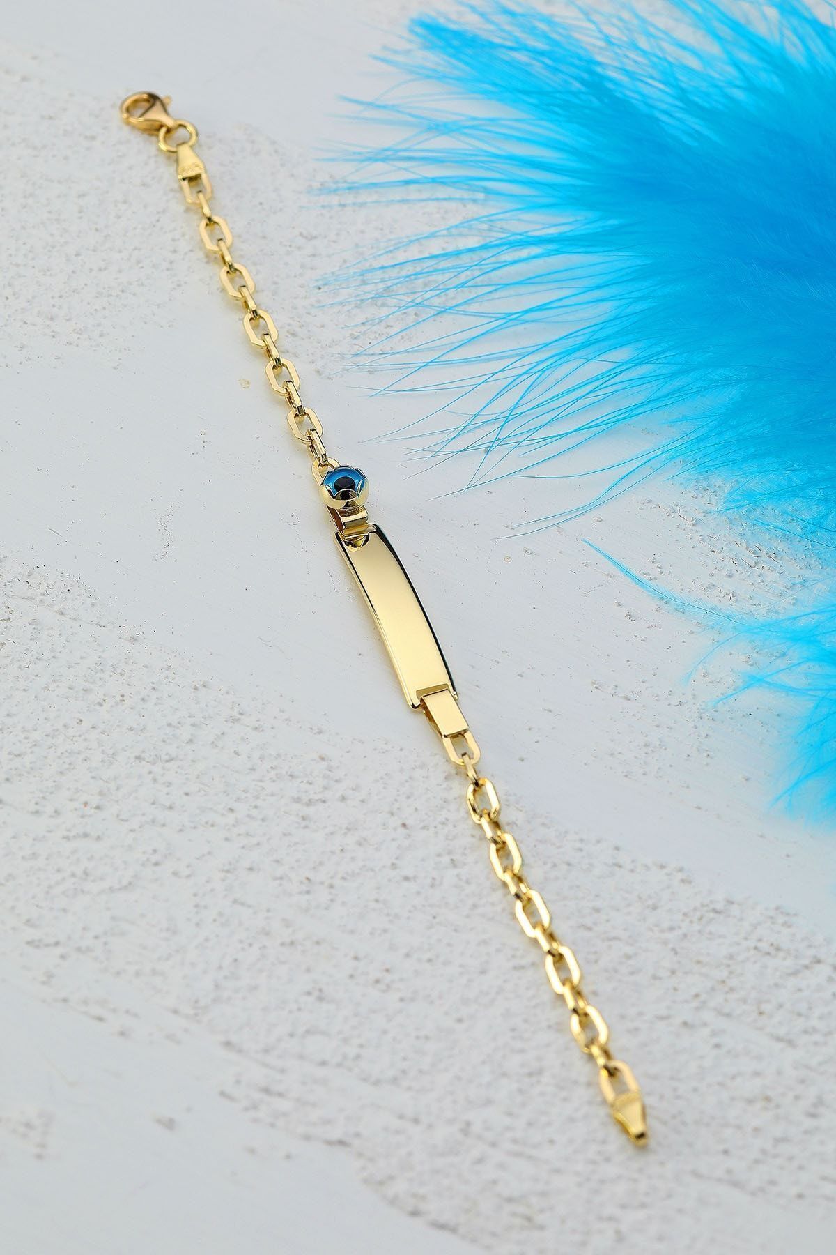 Çocuk 14 Ayar Altın Nazar Göz Taşlı Künye Bileklik