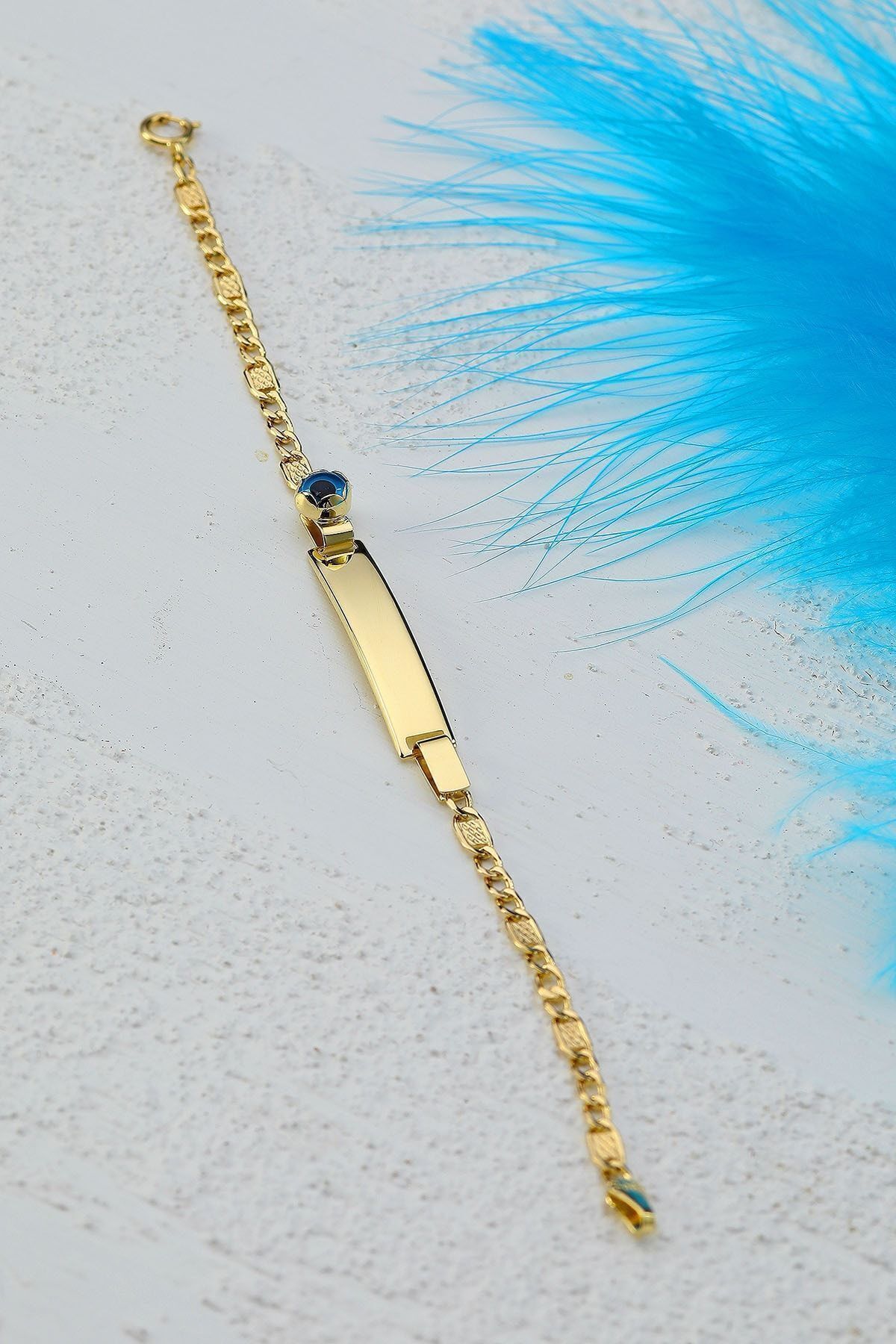 Çocuk 14 Ayar Altın Nazar Göz Taşlı Künye Bileklik