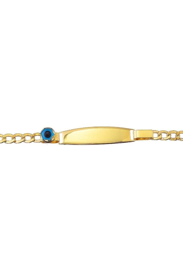 Çocuk Altın Nazar Göz Taşlı Künye Bileklik 14 Ayar