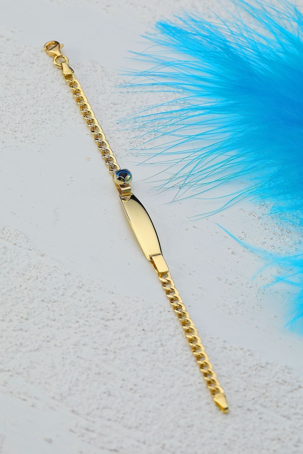 Çocuk Altın Nazar Göz Taşlı Künye Bileklik 14 Ayar