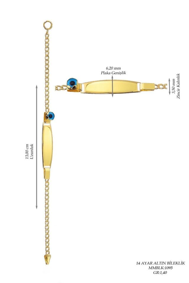 Çocuk 14 Ayar Altın Nazar Göz Taşlı Künye Bileklik