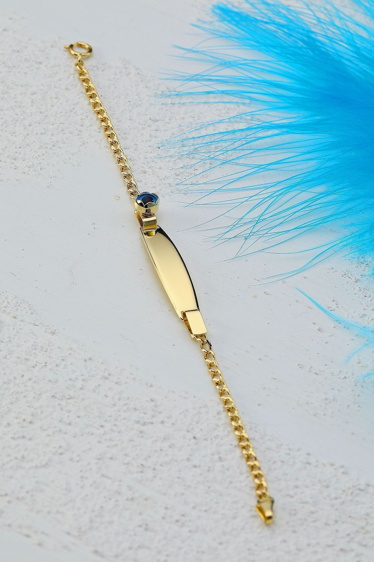 Çocuk 14 Ayar Altın Nazar Göz Taşlı Künye Bileklik