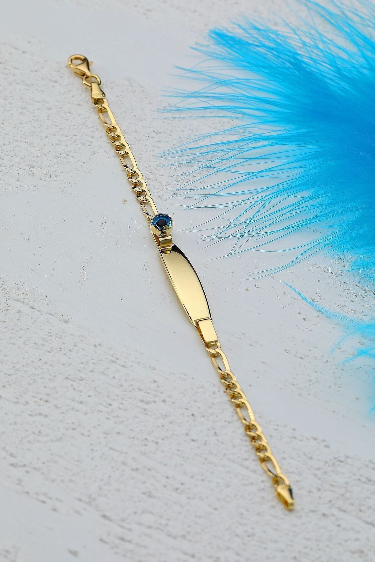 Çocuk 14 Ayar Altın Nazar Göz Taşlı Künye Bileklik