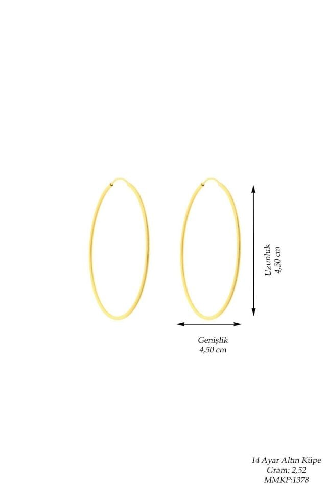 14 Ayar Altın Büyük Boy Gizli Kilit Halka Küpe 4.5 Cm
