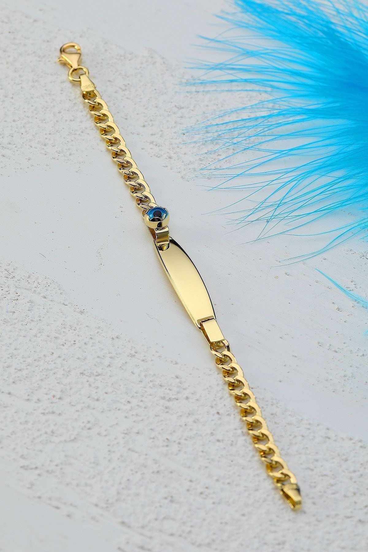 Çocuk 14 Ayar Altın Nazar Göz Taşlı Künye Bileklik