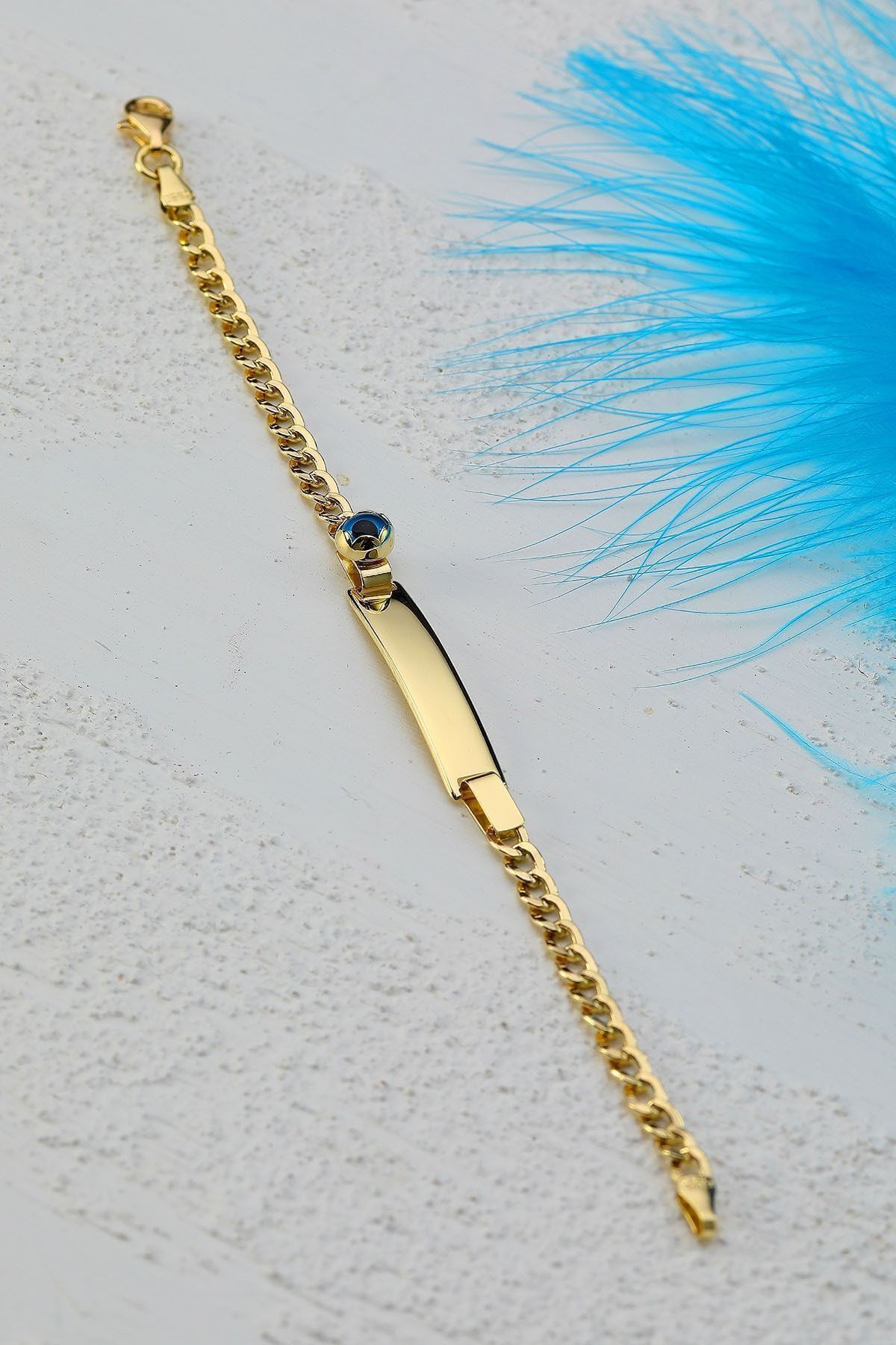 Çocuk 14 Ayar Altın Nazar Göz Taşlı Künye Bileklik