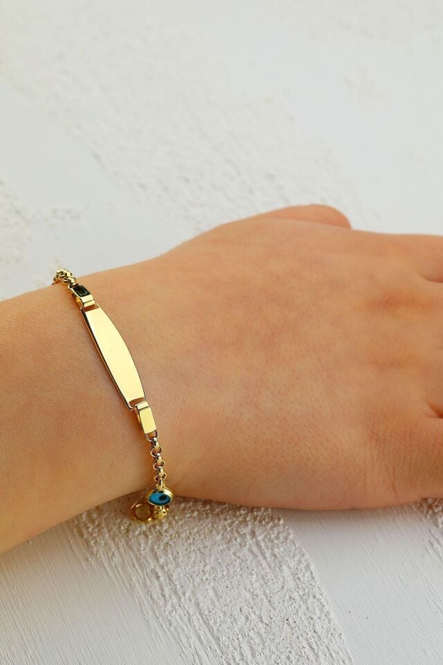 Çocuk 14 Ayar Altın Nazar Göz Taşlı Künye Bileklik