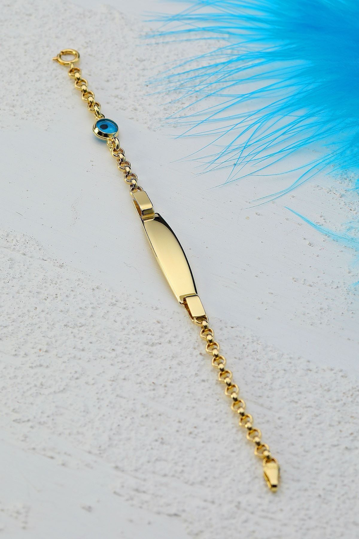 Çocuk 14 Ayar Altın Nazar Göz Taşlı Künye Bileklik