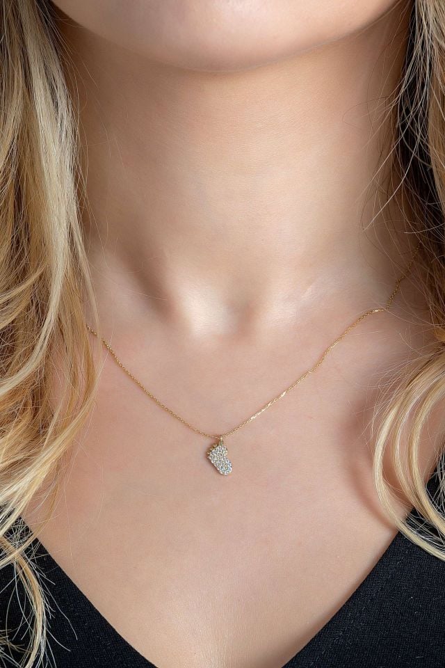 Moom Mücevherat Kadın Taşlı Bebek Ayak Figürlü Kolye 14 Ayar Altın