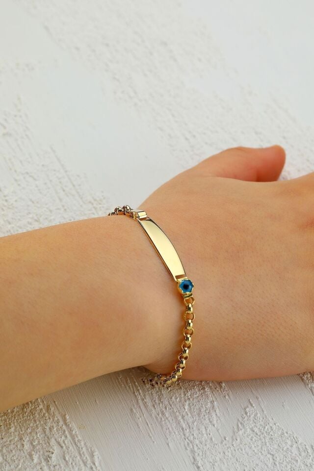 Çocuk 14 Ayar Altın Nazar Göz Taşlı Künye Bileklik