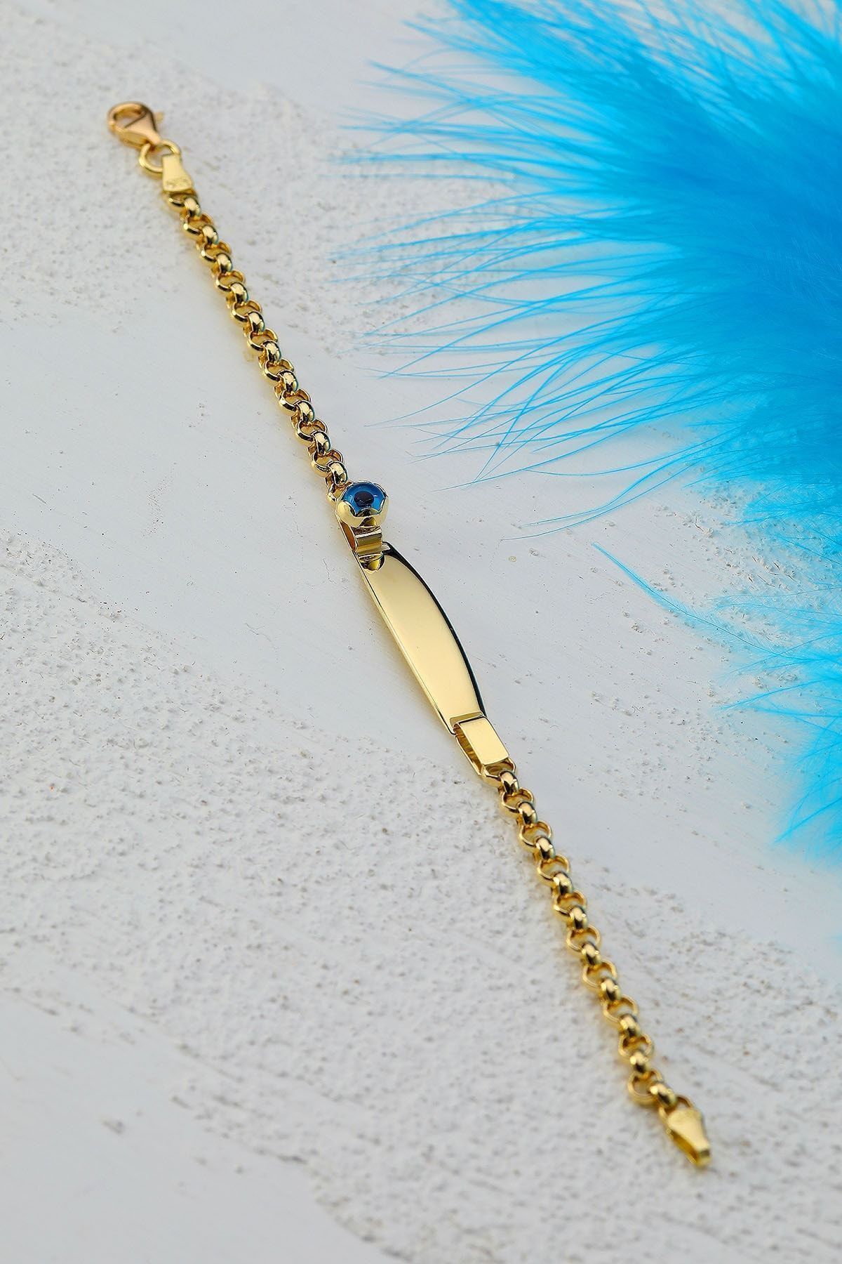 Çocuk 14 Ayar Altın Nazar Göz Taşlı Künye Bileklik