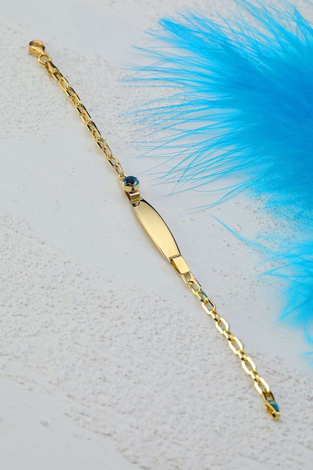 Unisex Çocuk 14 Ayar Altın Nazar Göz Taşlı Künye Bileklik