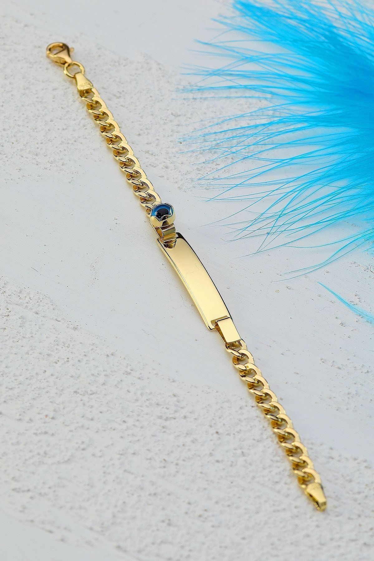 Çocuk 14 Ayar Altın Nazar Göz Taşlı Künye Bileklik