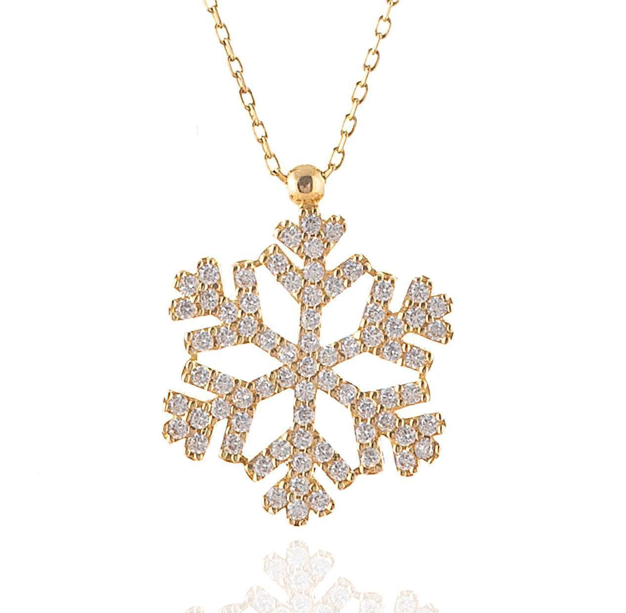 Moom Mücevherat Kadın Taşlı  Kar Tanesi Kolye 14 Ayar Altın
