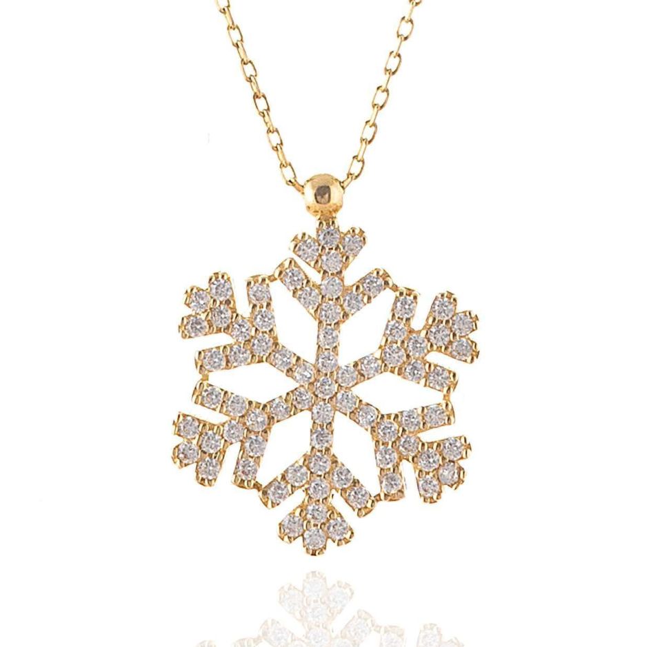Moom Mücevherat Kadın Taşlı  Kar Tanesi Kolye 14 Ayar Altın