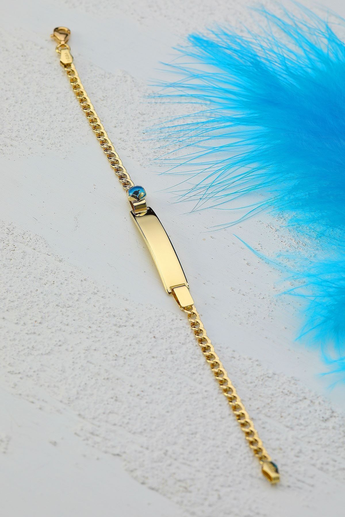 Unisex Çocuk 14 Ayar Altın Nazar Göz Taşlı Künye Bileklik