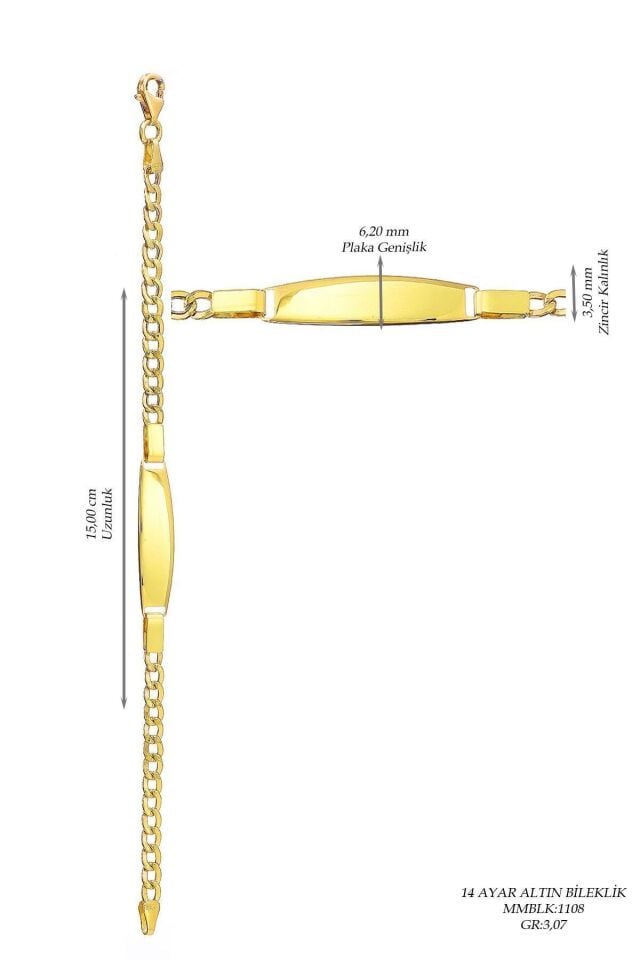 Çocuk 14 Ayar Altın Künye Bileklik