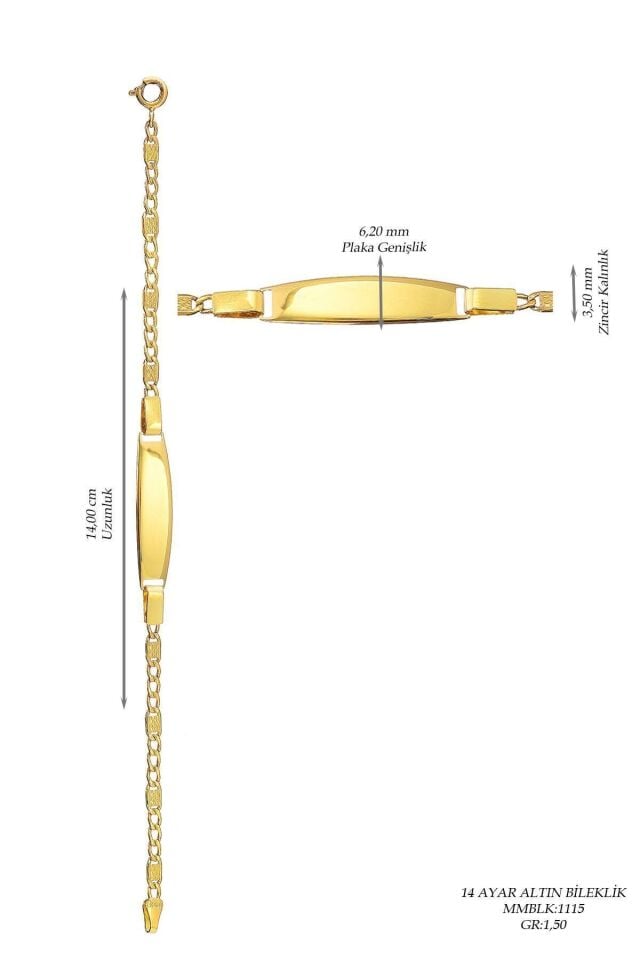 Çocuk 14 Ayar Altın Künye Bileklik