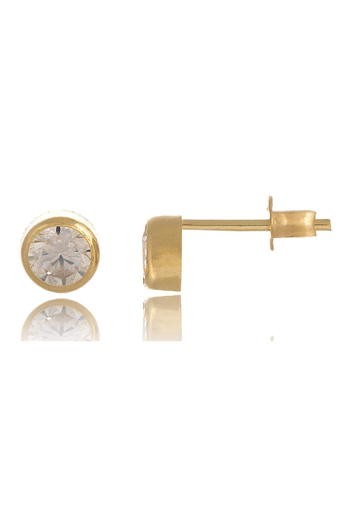 14 Ayar Altın Tek Taş Küpe 6 mm