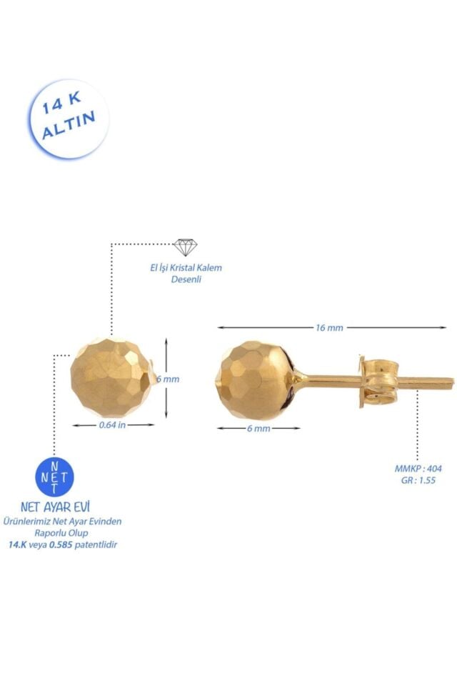 14 Ayar Altın Desenli Top Küpe 6 mm