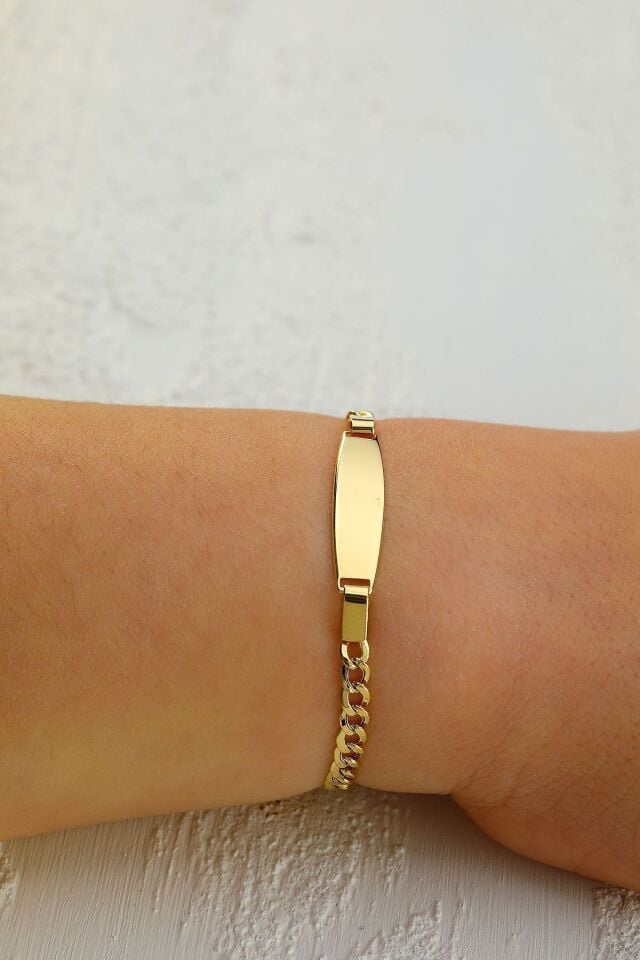 Unisex Çocuk Altın Künye 14 Ayar Bileklik