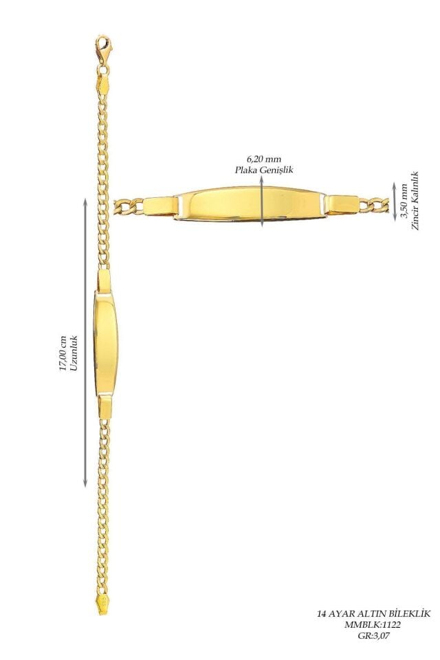 Unisex Çocuk Altın Künye 14 Ayar Bileklik